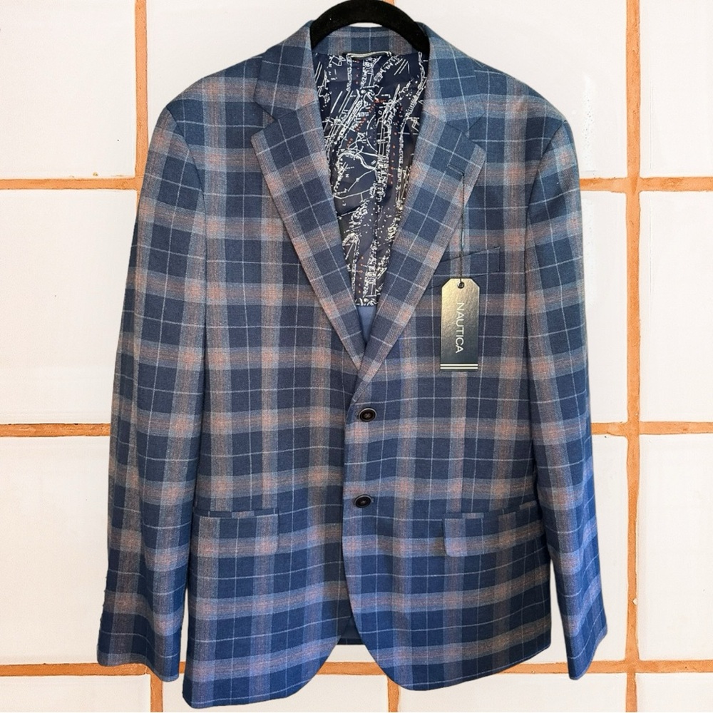 Modern Fit Plaid Sport coat Nautica NWT size 36S Blue Plaid New Navy